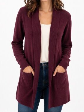 Saks Fifth Avenue Open-Front Cashmere Cardigan Maroon Medium